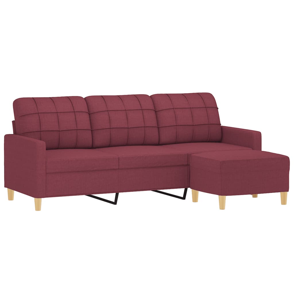 vidaXL 3-personers sofa med fodskammel 180 cm stof Vinrød