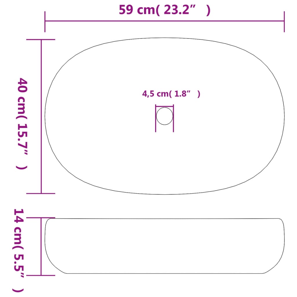 vidaXL håndvask til bordplade 59x40x14 cm oval keramik sand og brun