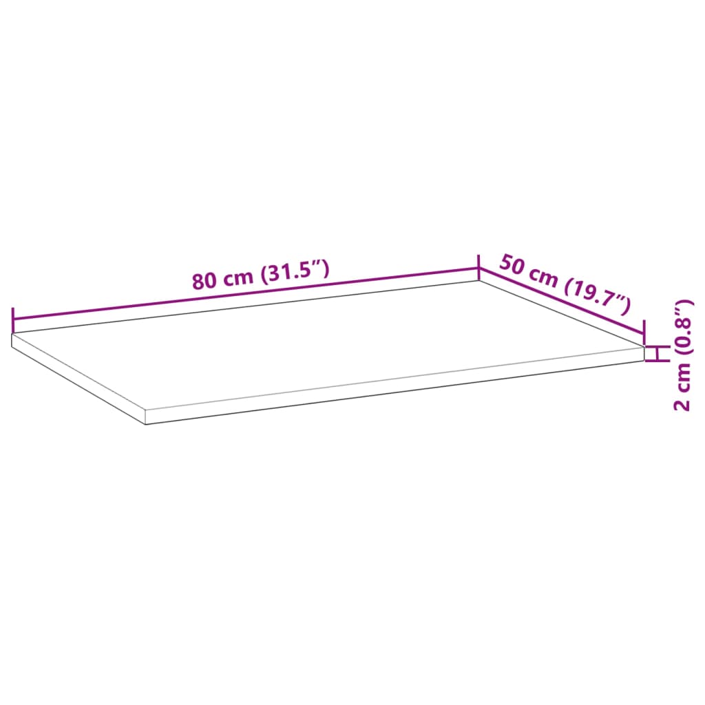 vidaXL bordplade 80x50x2 cm rektangulær massivt akacietræ