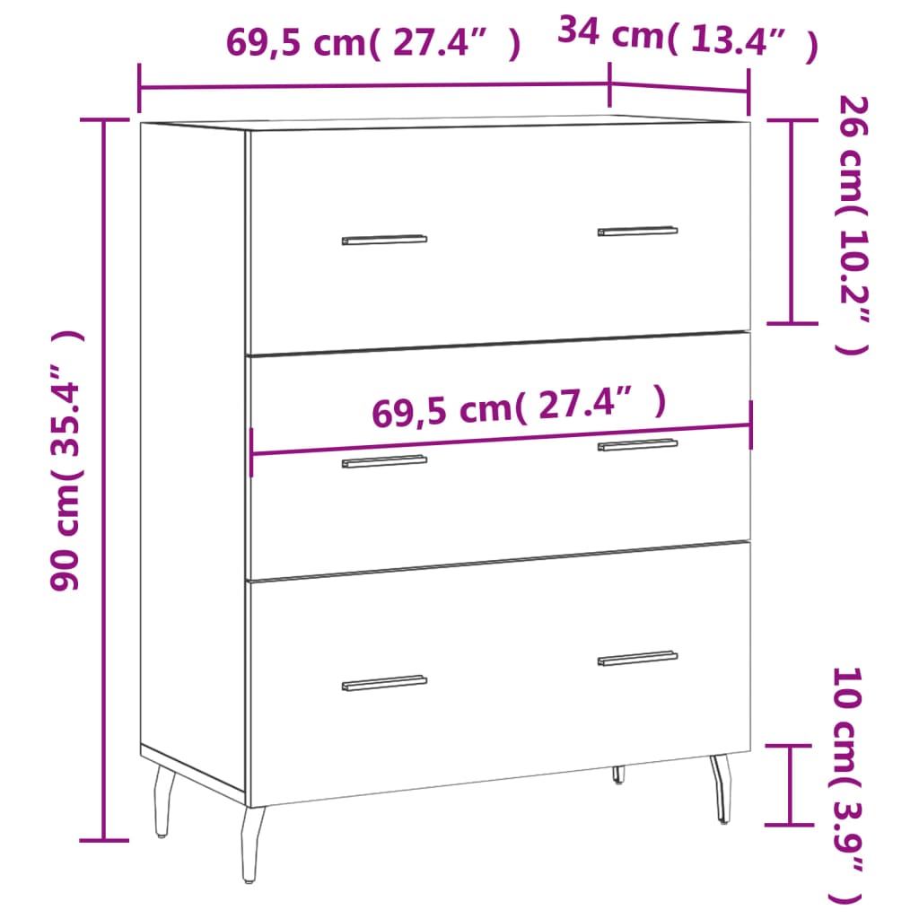 vidaXL skænk 69,5x34x90 cm konstrueret træ sort