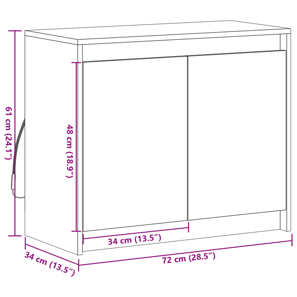 vidaXL skab med LED-lys 72x34x61 cm konstrueret træ brun egetræsfarve