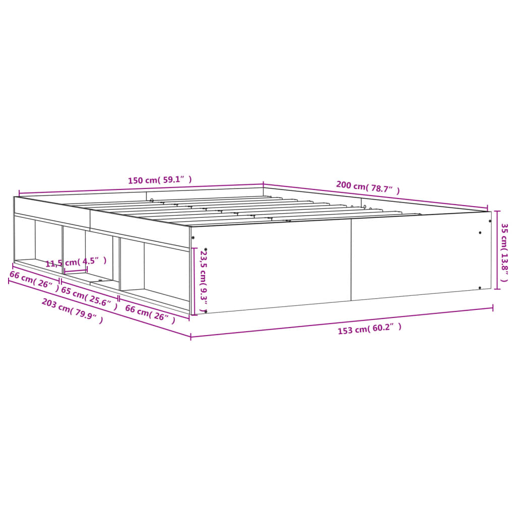 vidaXL sengeramme 150x200 cm sonoma-eg