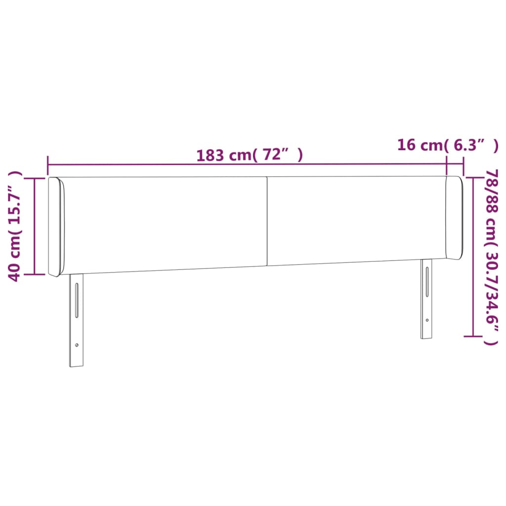 vidaXL sengegavl med kanter 183x16x78/88 cm stof cremefarvet