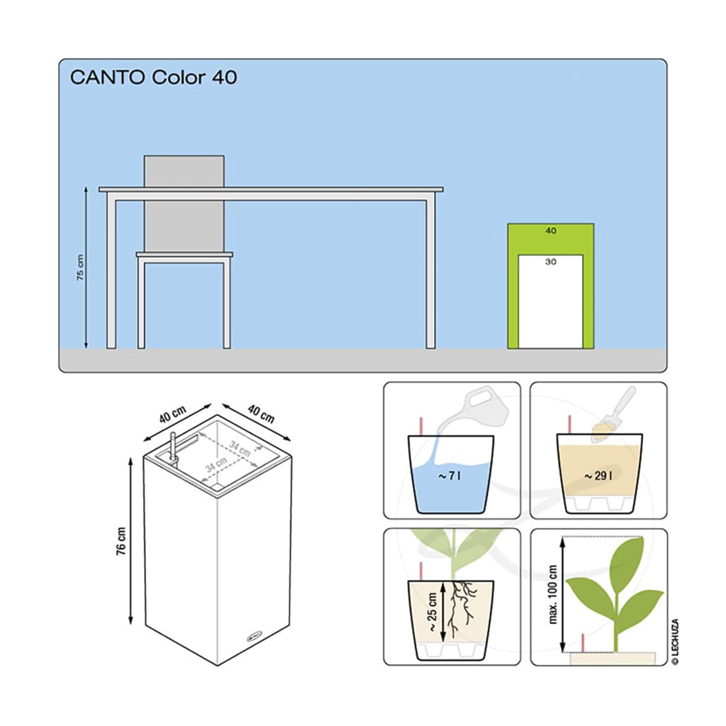 LECHUZA plantekrukke CANTO Premium 40 LED High ALL-IN-ONE 40x40 cm