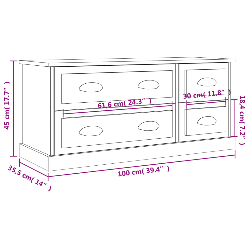 vidaXL tv-bord 100x35,5x45 cm konstrueret træ sonoma-eg