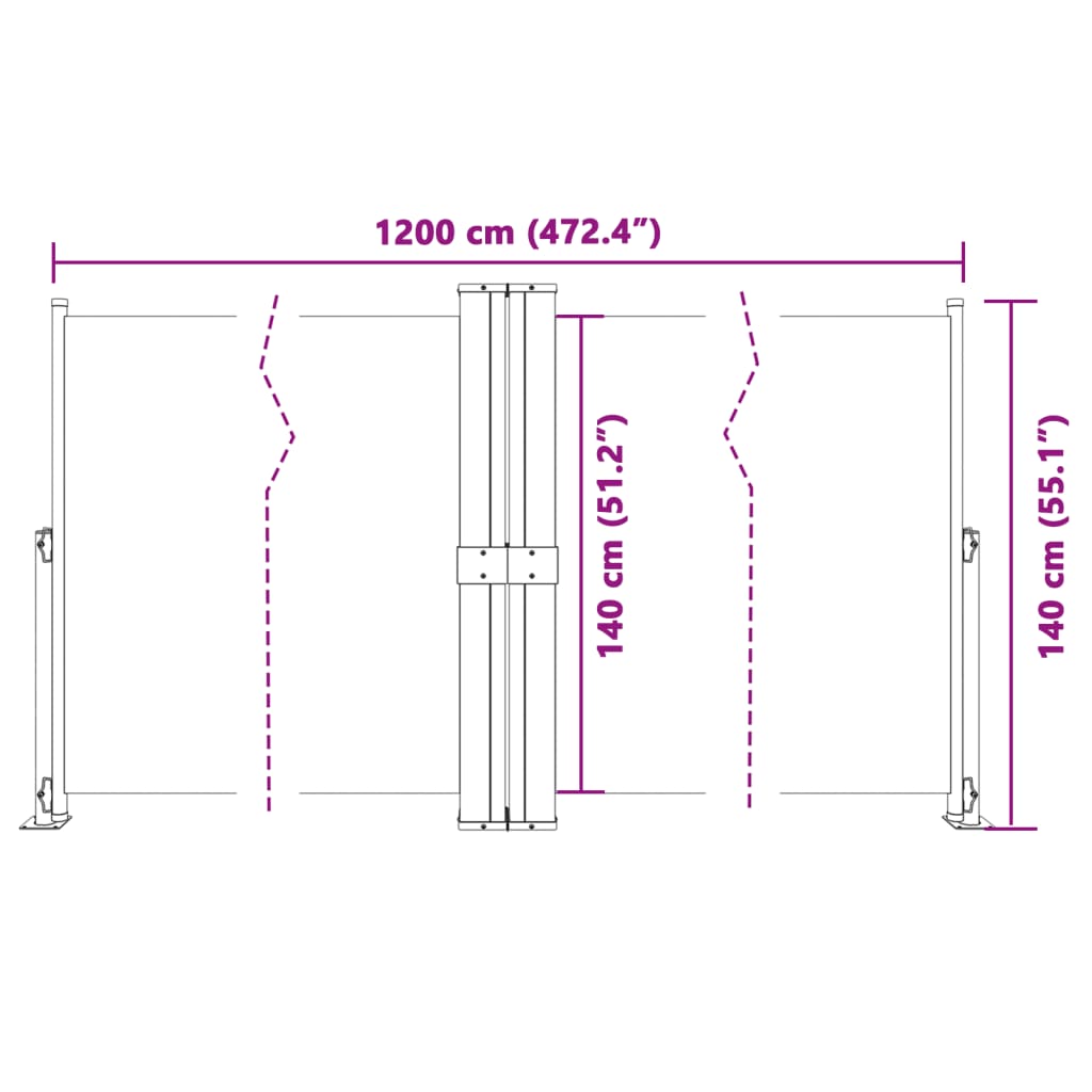 vidaXL sammenrullelig sidemarkise 140x1200 cm cremefarvet