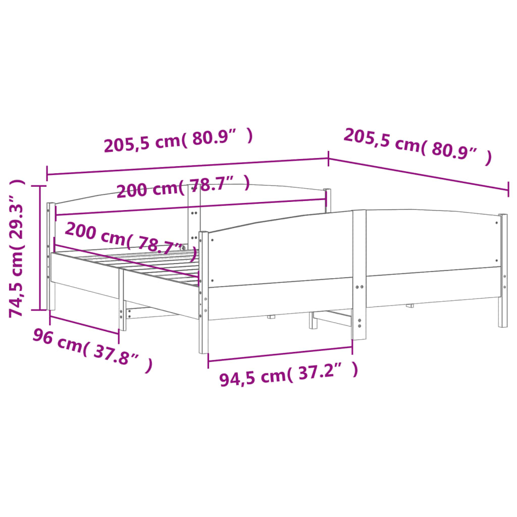 vidaXL sengeramme uden madras 200x200 cm massivt fyrretræ