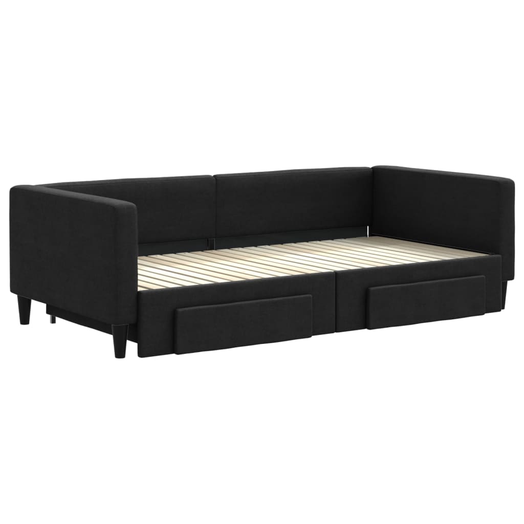 vidaXL daybed med udtræk og skuffer 100x200 cm stof sort