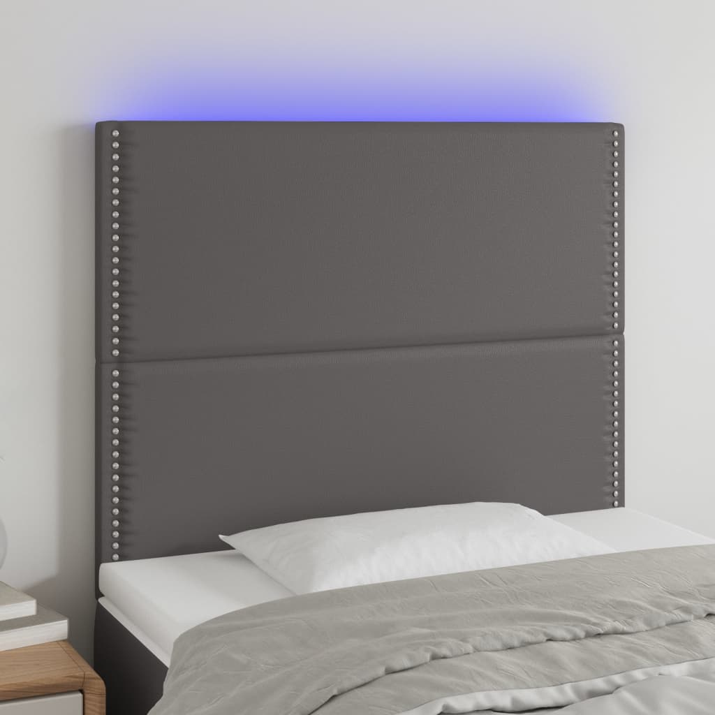 vidaXL sengegavl med LED-lys 90x5x118/128 cm kunstlæder grå