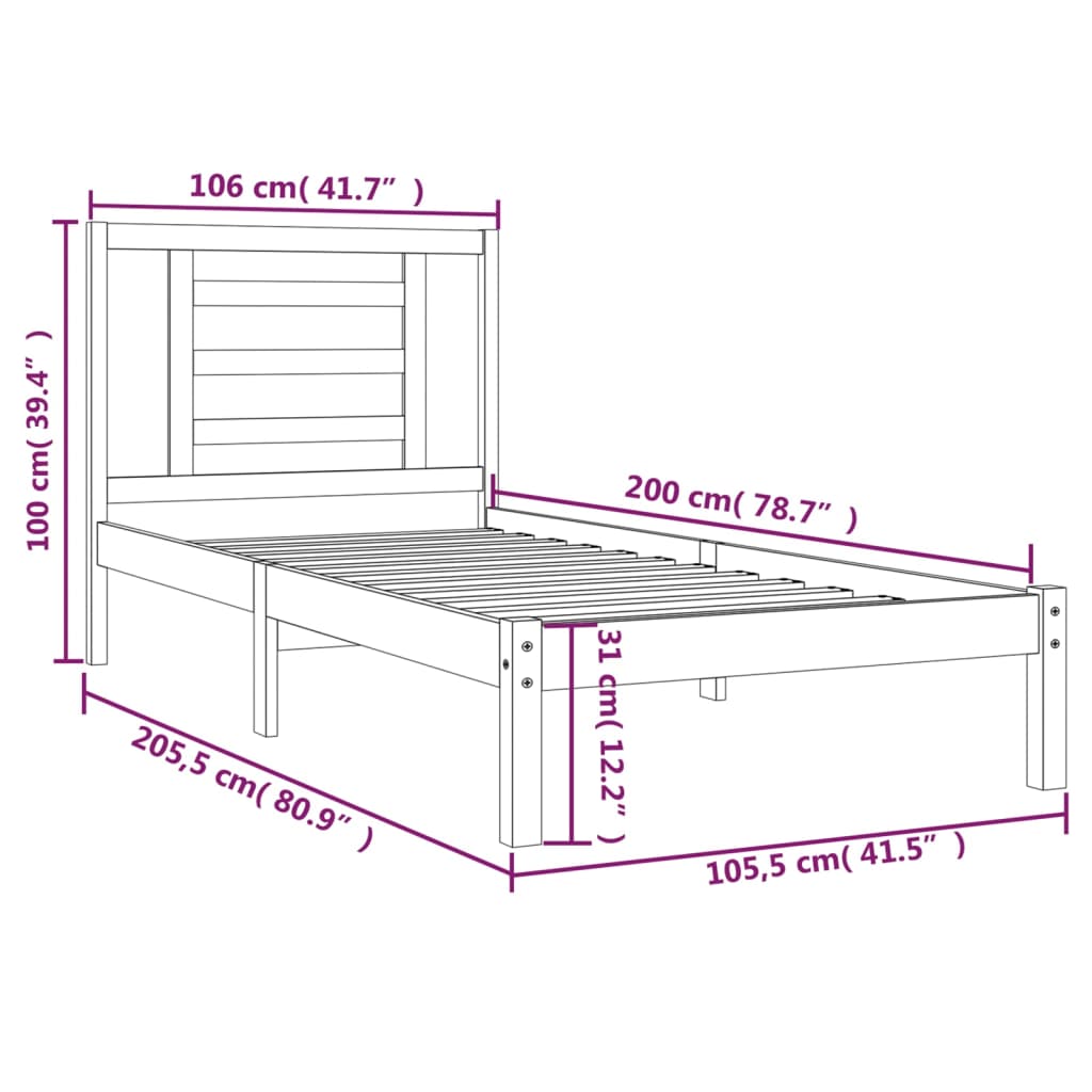 vidaXL sengeramme 100x200 cm massivt fyrretræ sort