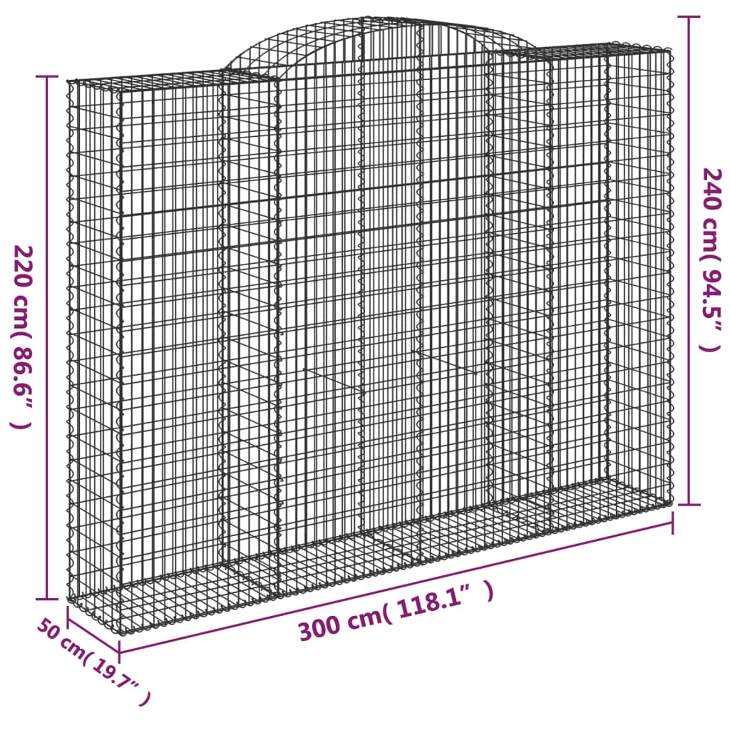 vidaXL buede gabionkurve 2 stk. 300x50x220/240 cm galvaniseret jern