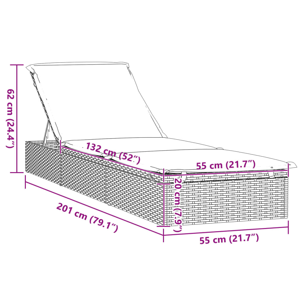 vidaXL liggestol 1 stk. med bord polyrattan grå