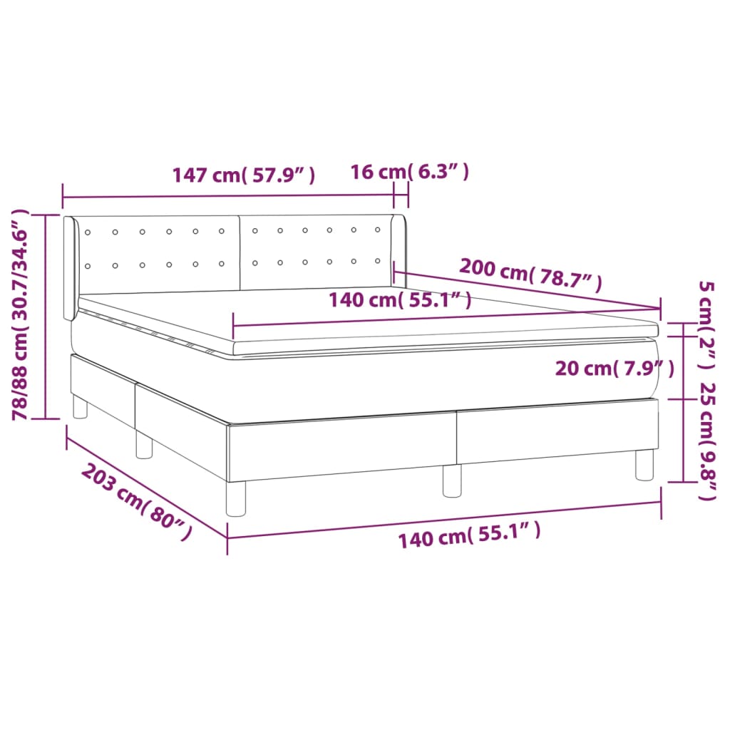 vidaXL kontinentalseng med madras 140x200 cm kunstlæder hvid