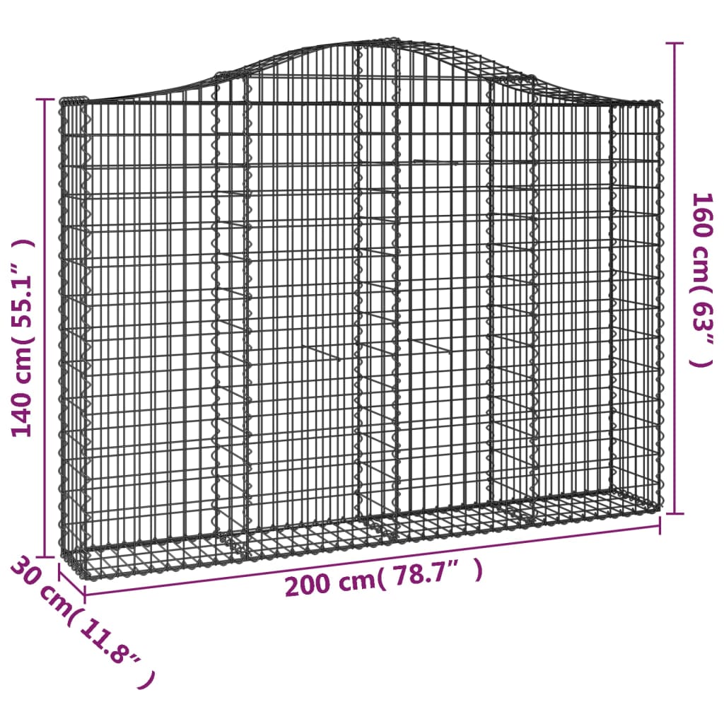 vidaXL buede gabionkurve 4 stk. 200x30x140/160 cm galvaniseret jern