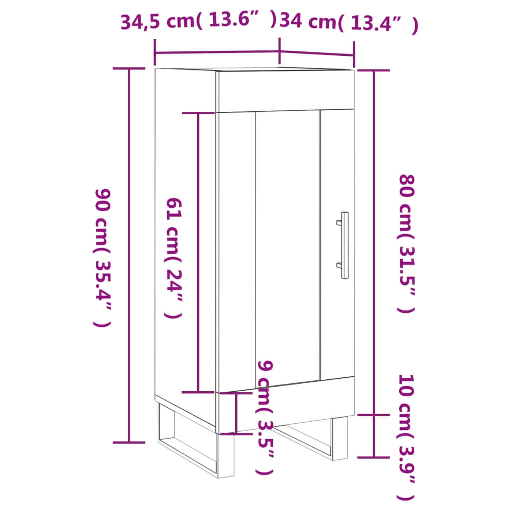 vidaXL skænk 34,5x34x90 cm konstrueret træ sort