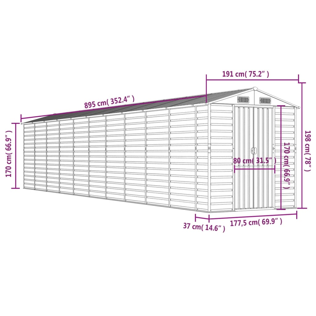 vidaXL haveskur 191x895x198 cm galvaniseret stål brun