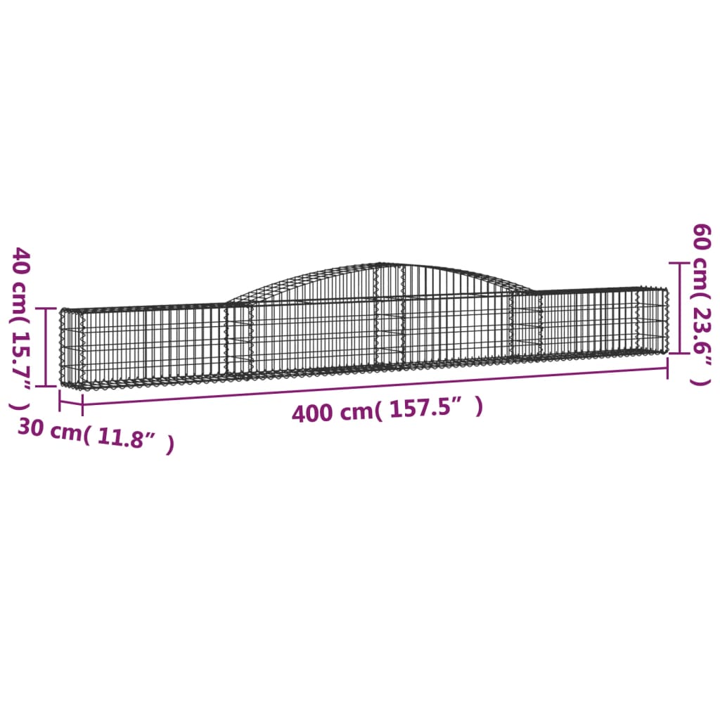 vidaXL buede gabionkurve 2 stk. 400x30x40/60 cm galvaniseret jern