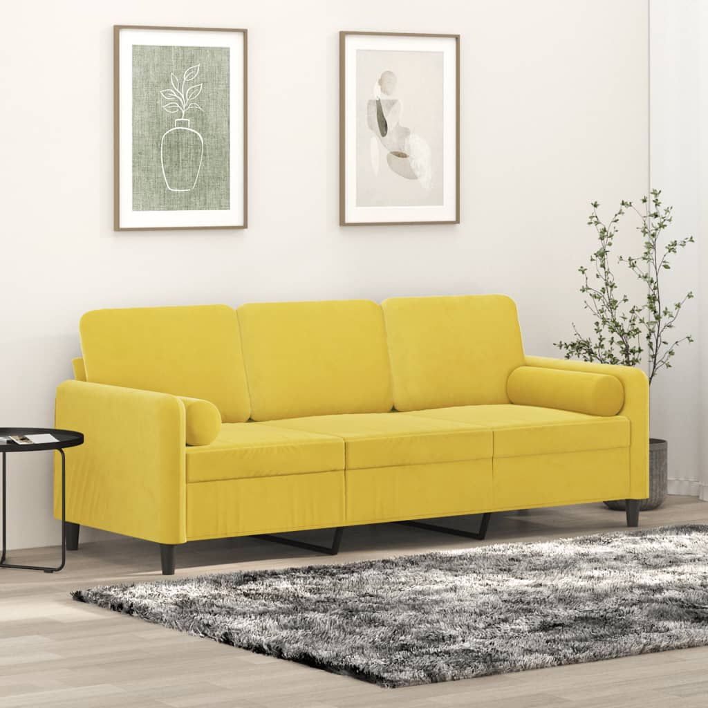 vidaXL 3-personers sofa med pyntepuder 180 cm velour gul