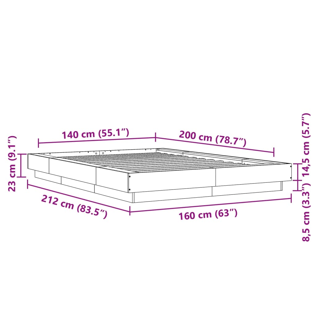 vidaXL sengestel 140x200 cm massivt træ sort