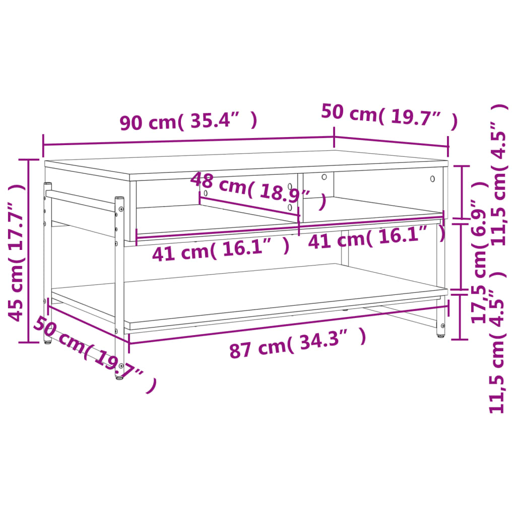 vidaXL sofabord 90x50x45 cm konstrueret træ brun egetræsfarve