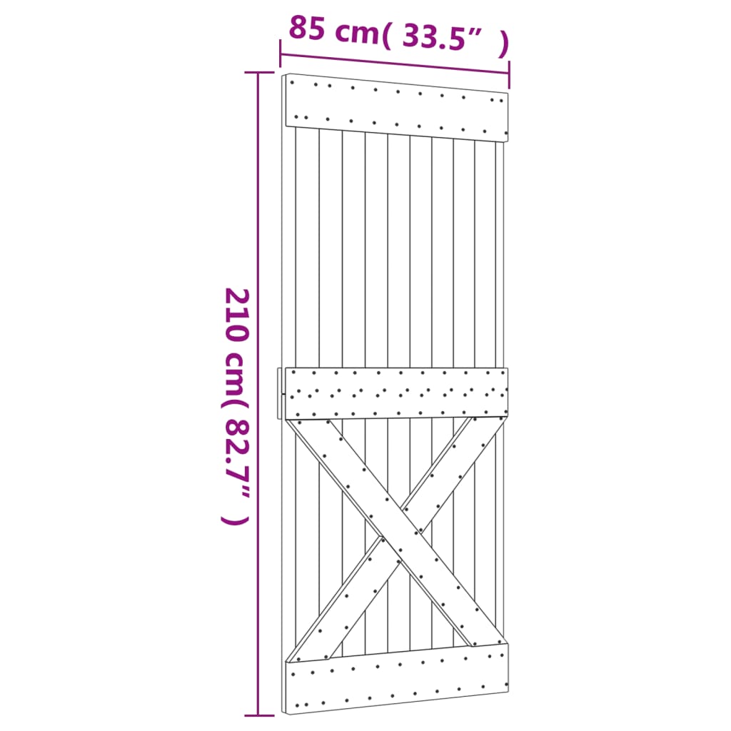 vidaXL skydedør med monteringssæt 85x210 cm massivt fyrretræ