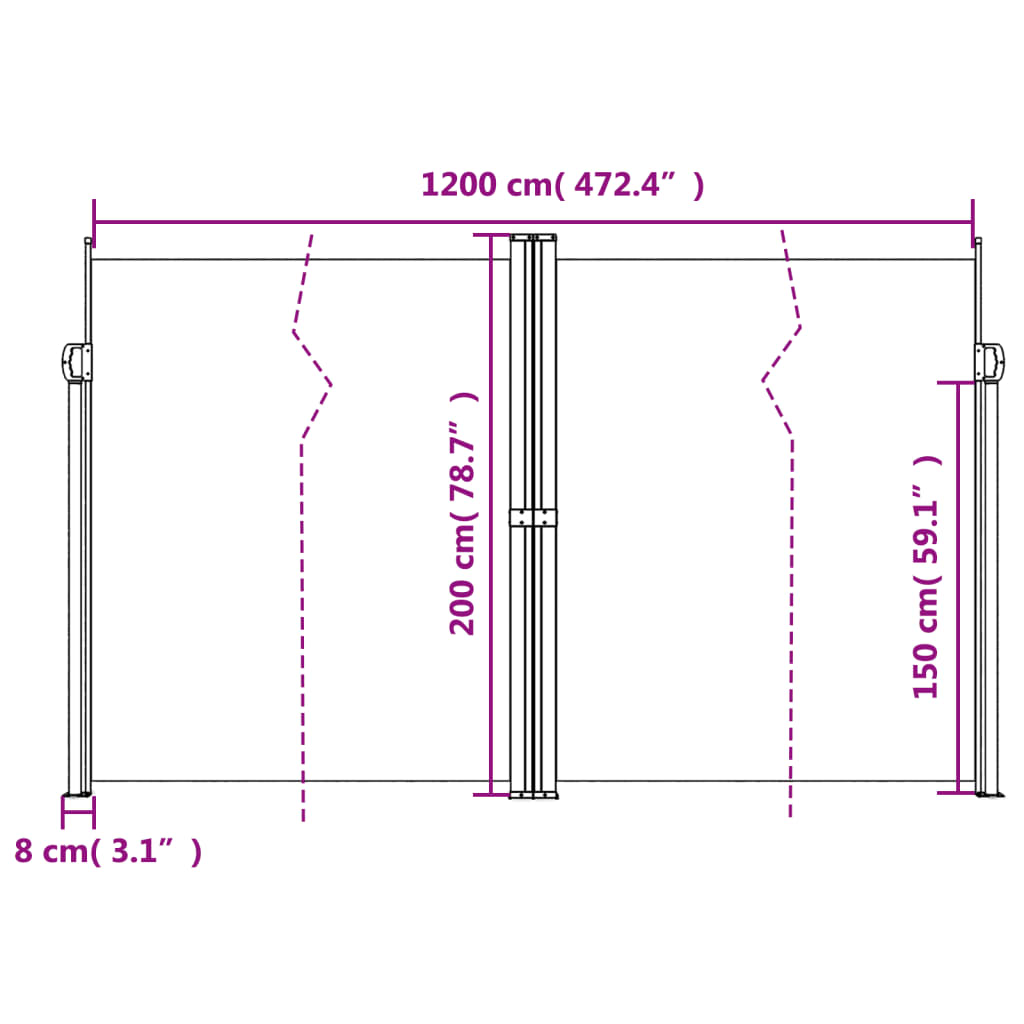 vidaXL sidemarkise 200x1200 cm sammenrullelig blå