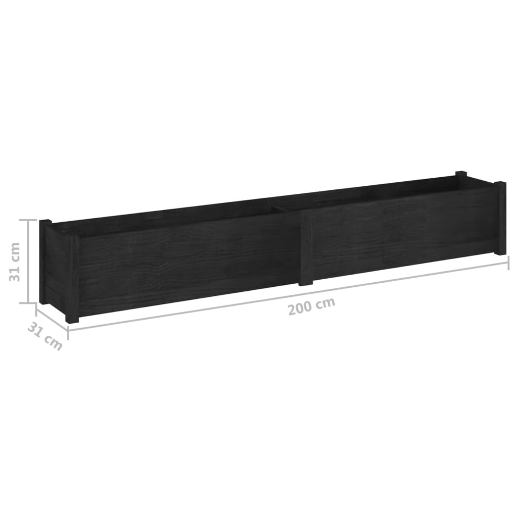 vidaXL plantekasser 2 stk. 200x31x31 cm massivt fyrretræ sort