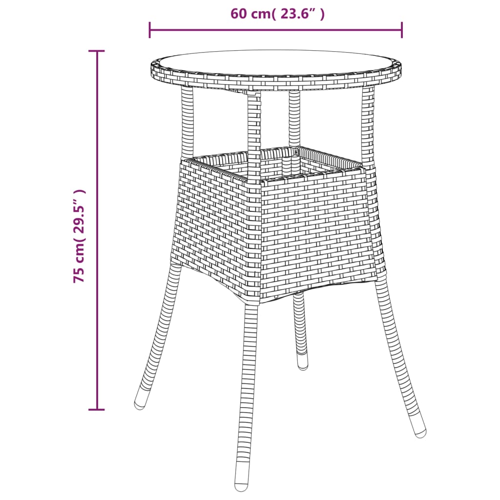 vidaXL spisebordssæt til haven 3dele m. hynder polyrattan og glas sort