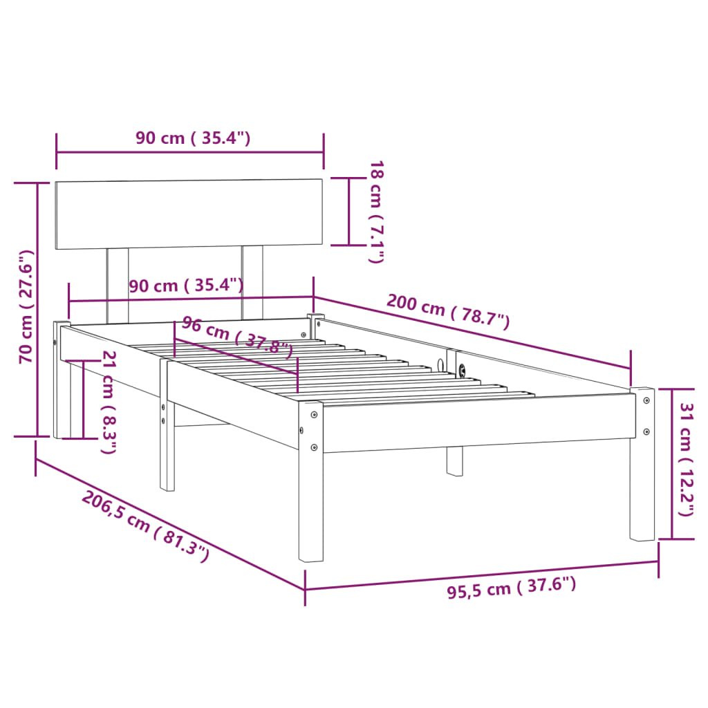 vidaXL sengestel 90x200 cm massivt fyrretræ gyldenbrun