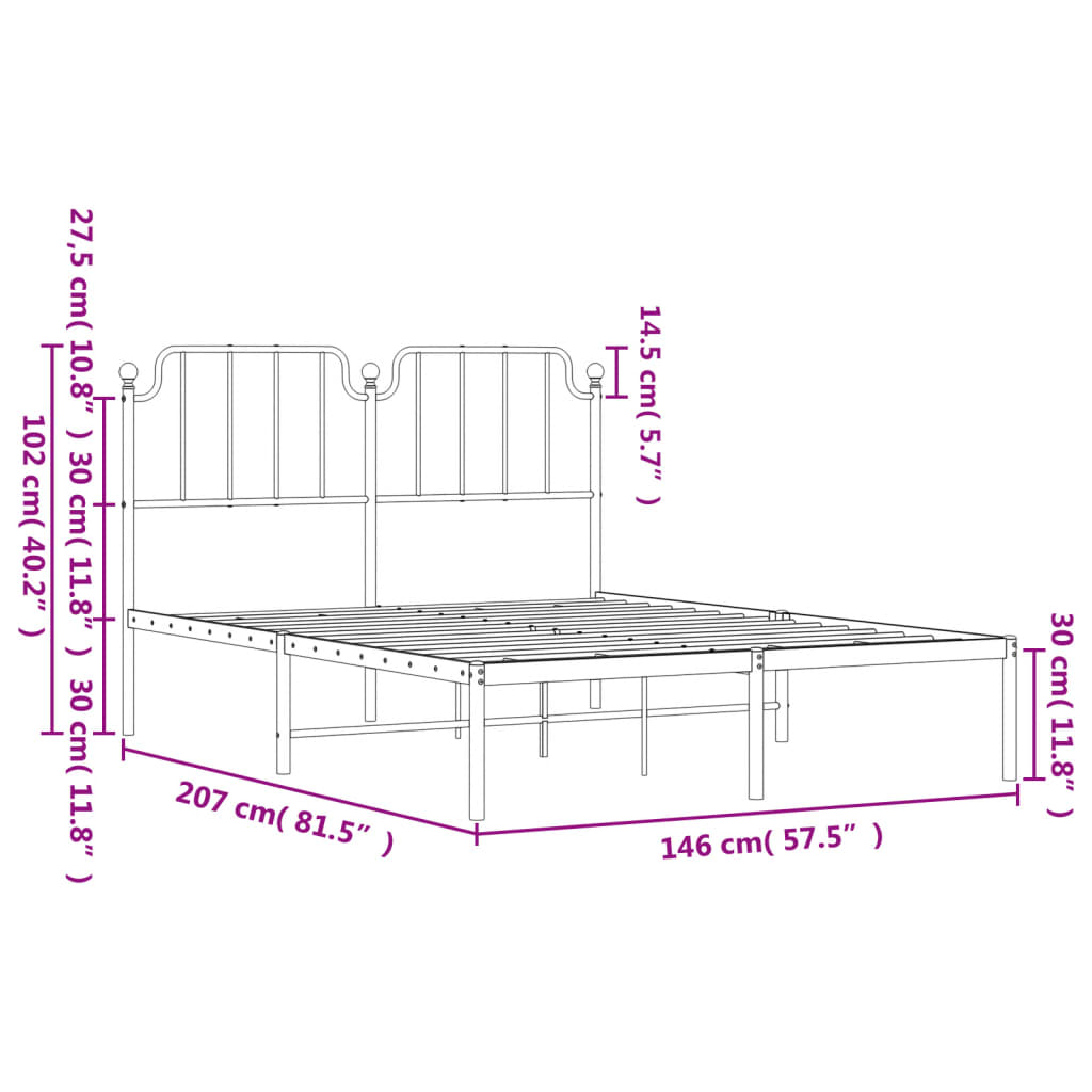 vidaXL sengeramme med sengegavl 140x200 cm metal hvid