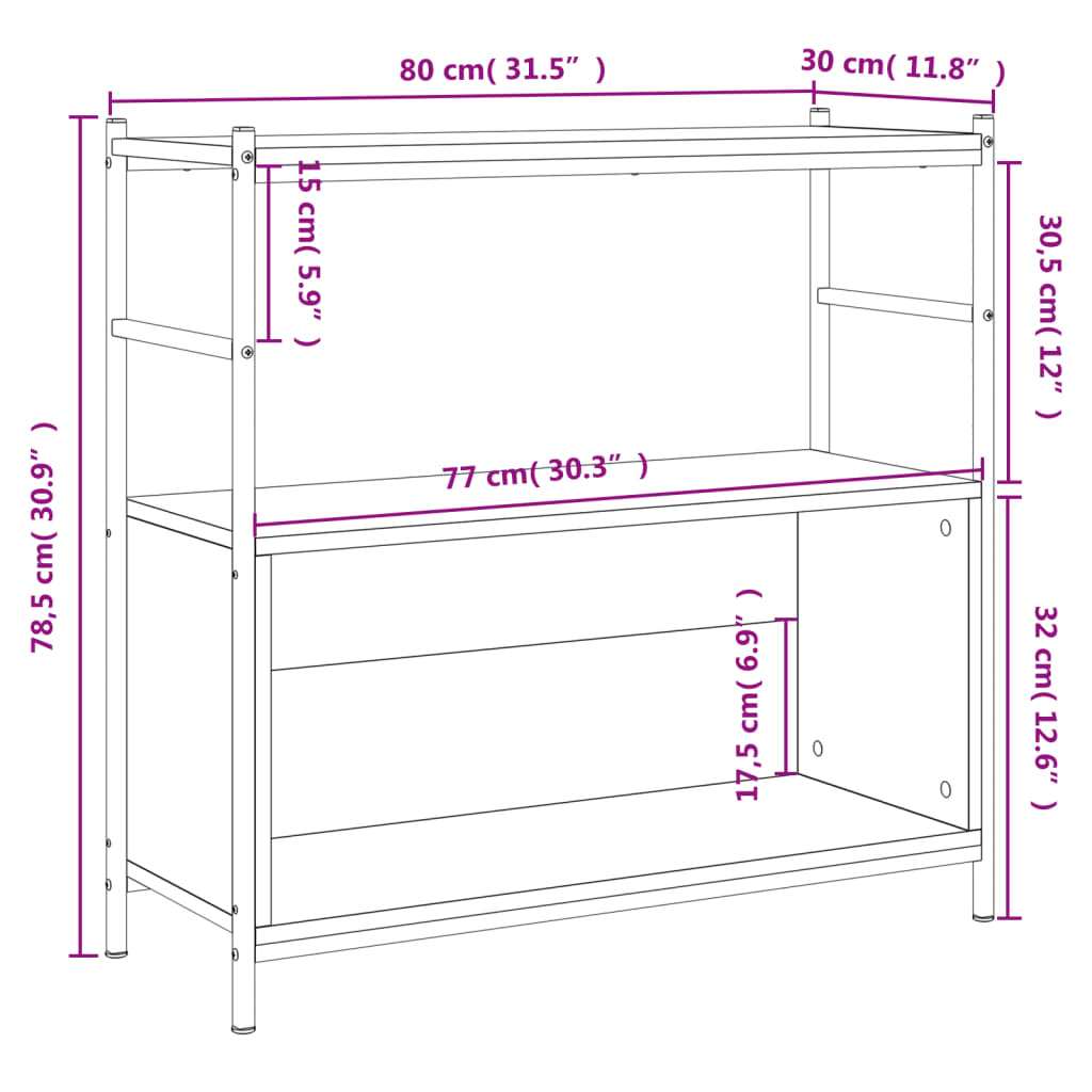 vidaXL bogreol 80x30x78,5 cm konstrueret træ og jern sonoma-eg