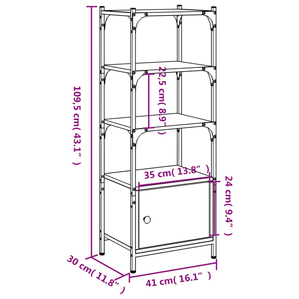 vidaXL bogreol med 3 hylder 41x30x109,5 cm konstrueret træ sort