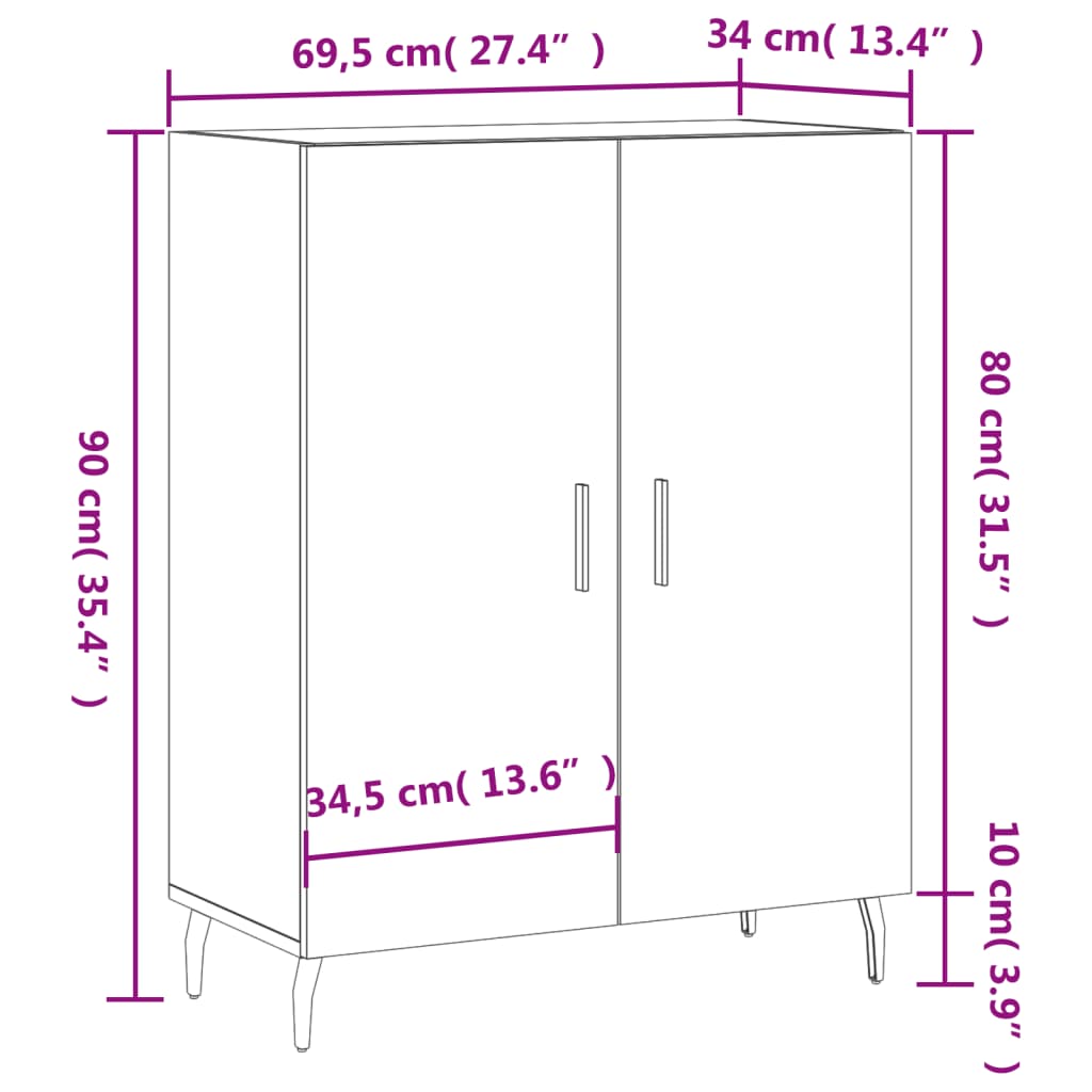 vidaXL skænk 69,5x34x90 cm konstrueret træ hvid