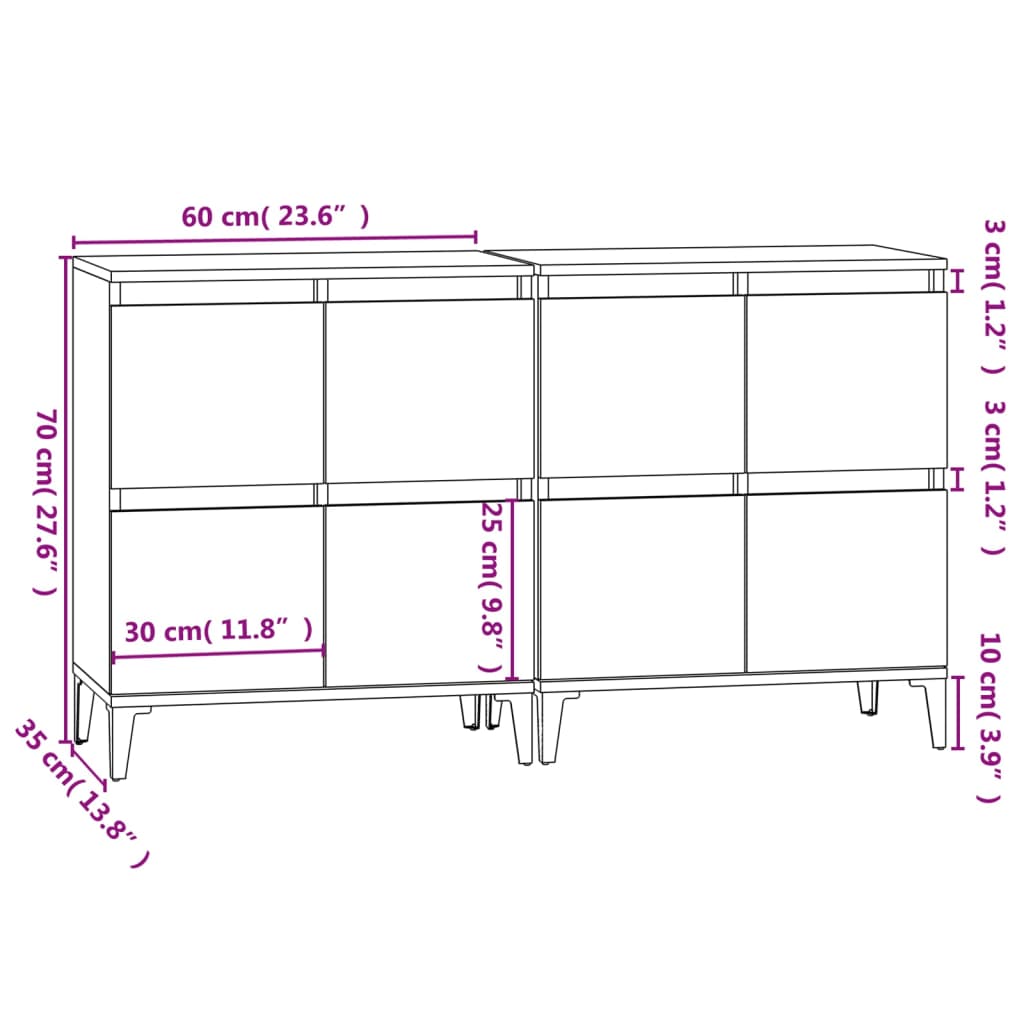 vidaXL skænke 2 stk. 60x35x70 cm konstrueret træ grå sonoma-eg