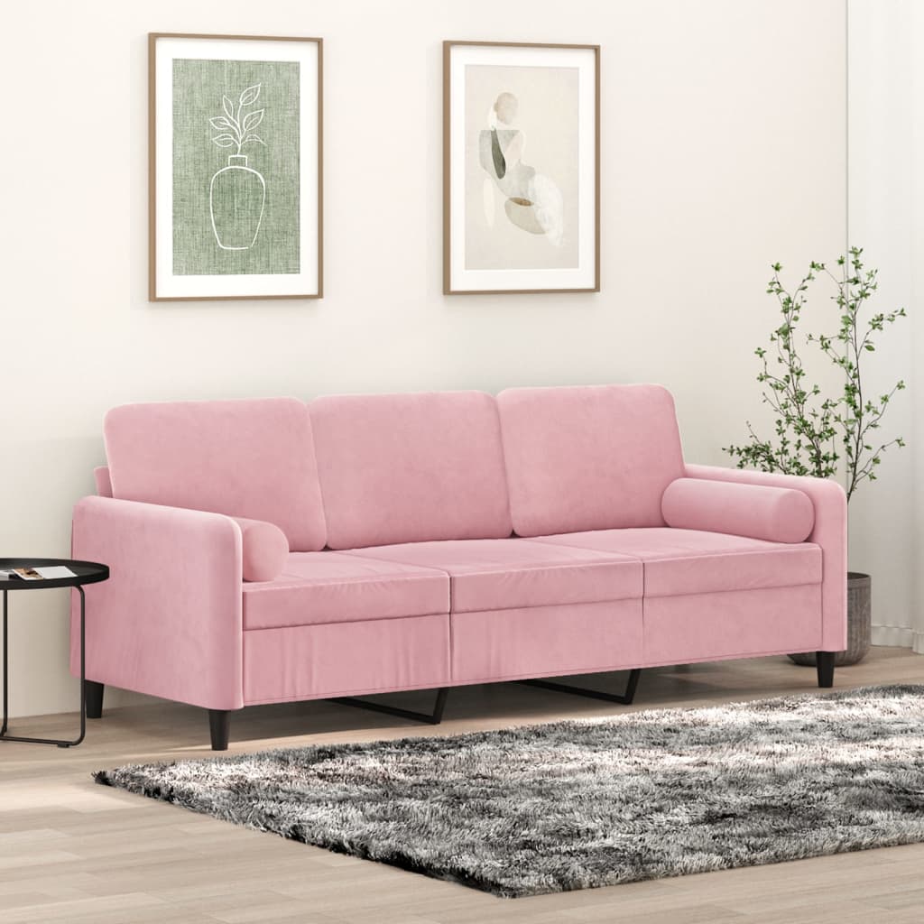 vidaXL 3-personers sofa med pyntepuder 180 cm velour pink