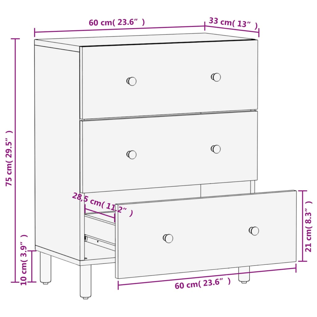 vidaXL skab 60x33x75 cm massivt mangotræ sort