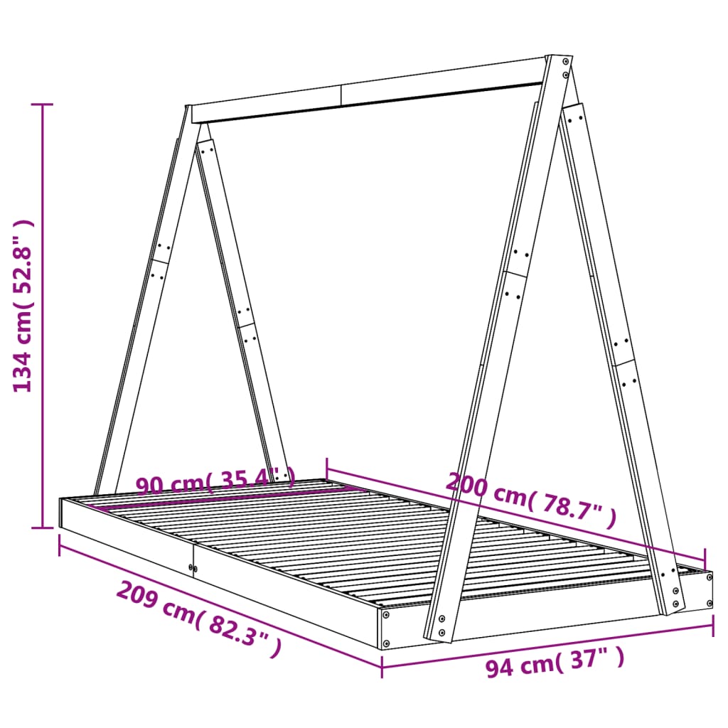 vidaXL sengeramme til juniorseng 90x200 cm massivt fyrretræ sort