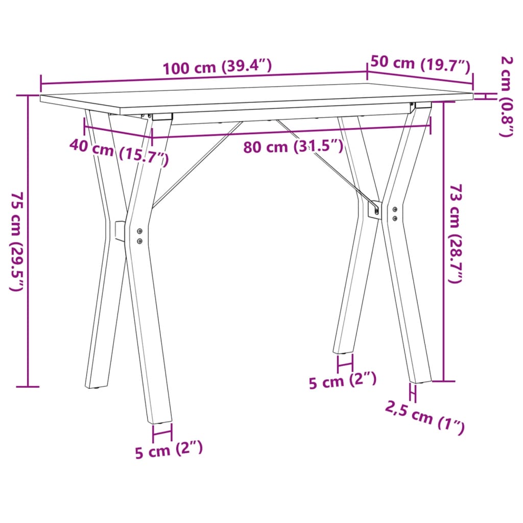 vidaXL spisebord 100x50x75 cm Y-stel massivt fyrretræ og støbejern