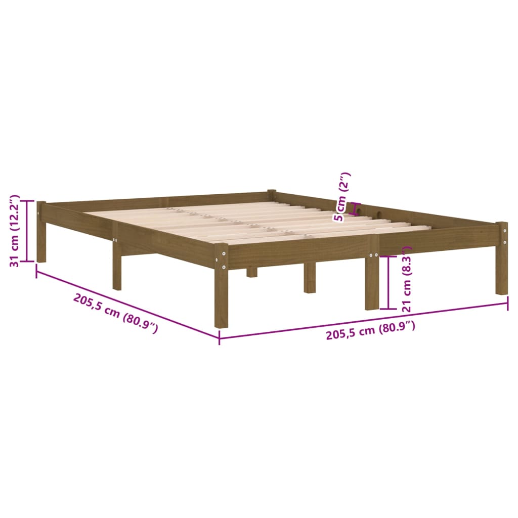 vidaXL sengeramme 200x200 cm massivt fyrretræ gyldenbrun