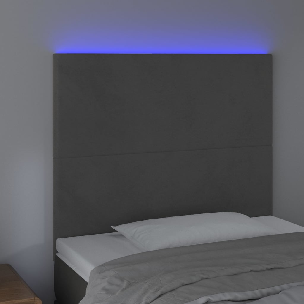 vidaXL sengegavl med LED-lys 100x5x118/128 cm fløjl mørkegrå