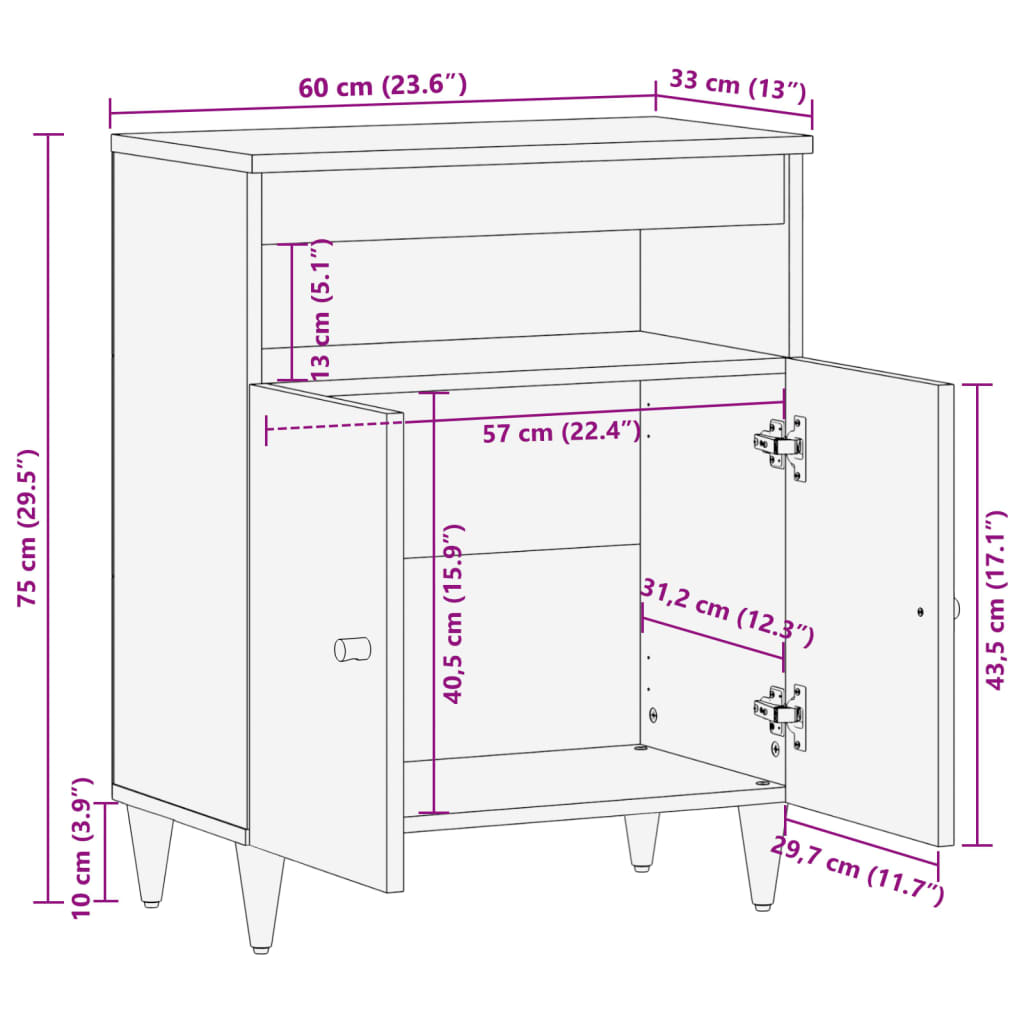 vidaXL skab 60x33x75 cm massivt mangotræ