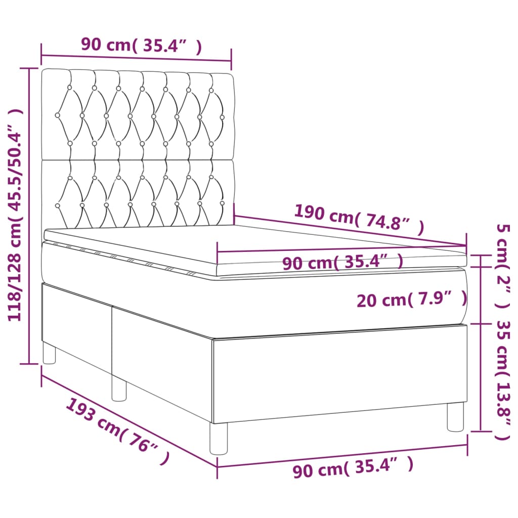 vidaXL kontinentalseng med madras 90x190 cm fløjl mørkegrøn