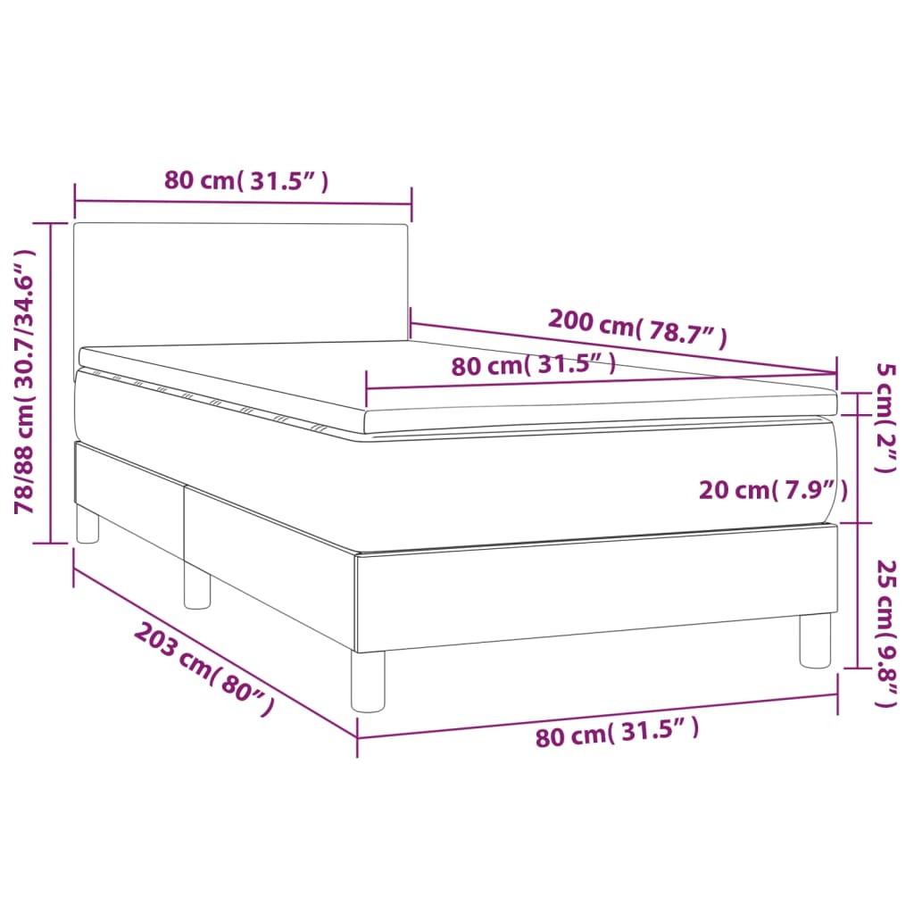 vidaXL kontinentalseng 80x200 cm kunstlæder cappuccinofarvet