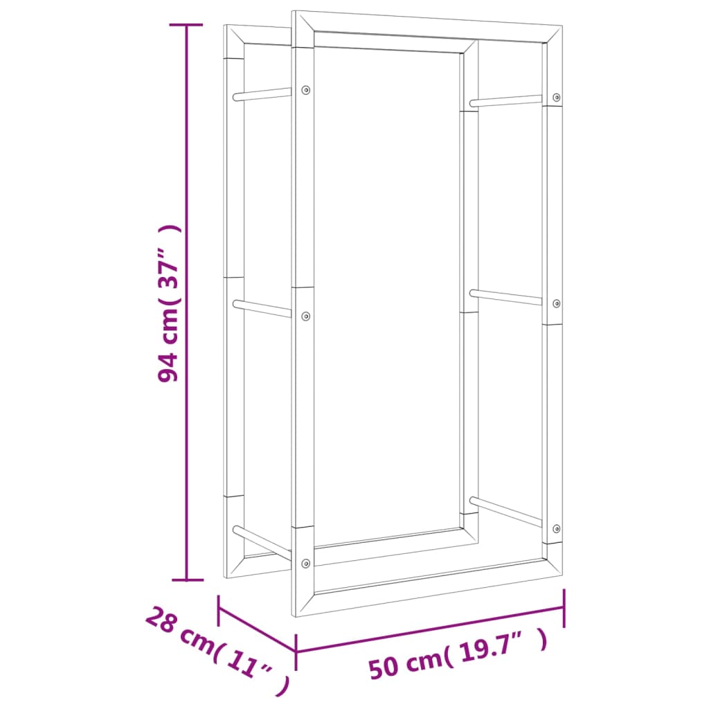 vidaXL brændestativ 50x28x94 cm rustfrit stål