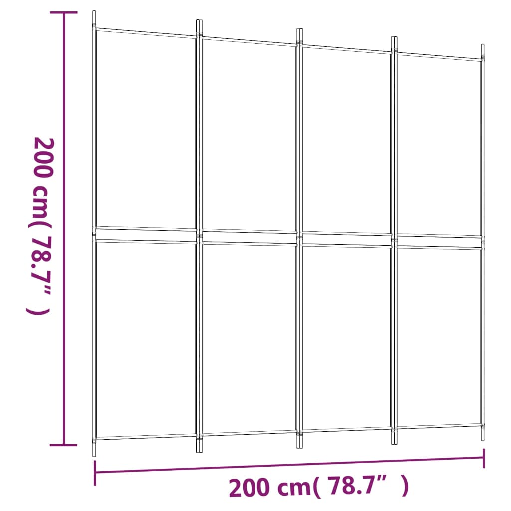 vidaXL 4-panels rumdeler 200x200 cm stof hvid