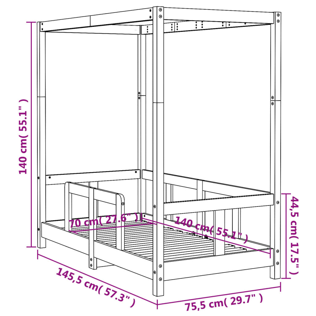 vidaXL sengeramme til juniorseng 70x140 cm massivt fyrretræ