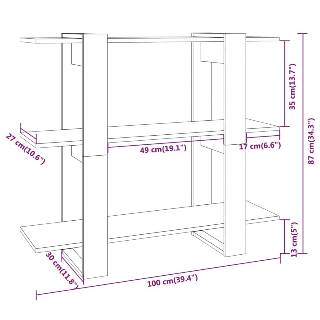 vidaXL bogreol/rumdeler 100x30x87 cm sonoma-eg