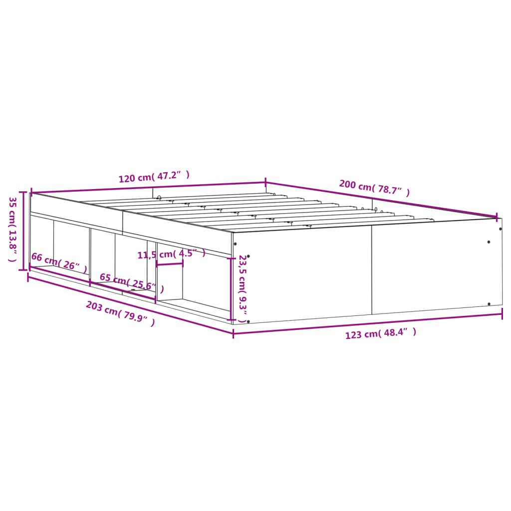 vidaXL sengeramme 120x200 cm sort