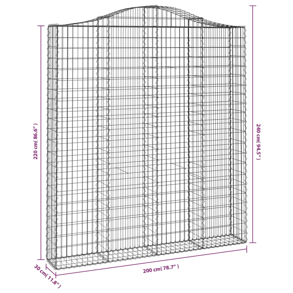 vidaXL buede gabionkurve 2 stk. 200x30x220/240 cm galvaniseret jern