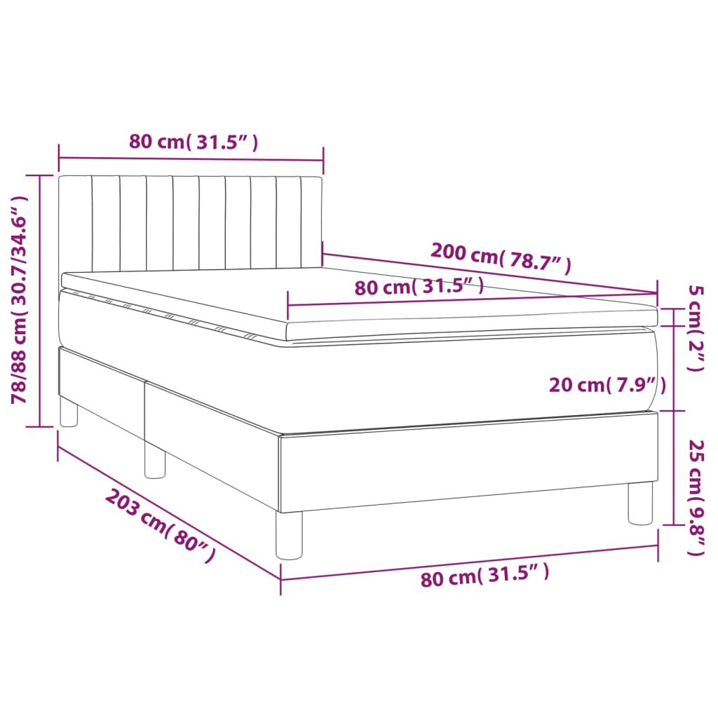 vidaXL kontinentalseng med madras 80x200 cm fløjl mørkegrå